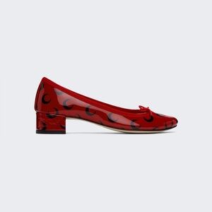 REPETTO X MARINE SERRE CAMILLE MOON PRINTED LEATHER BALLET PUMPS RED